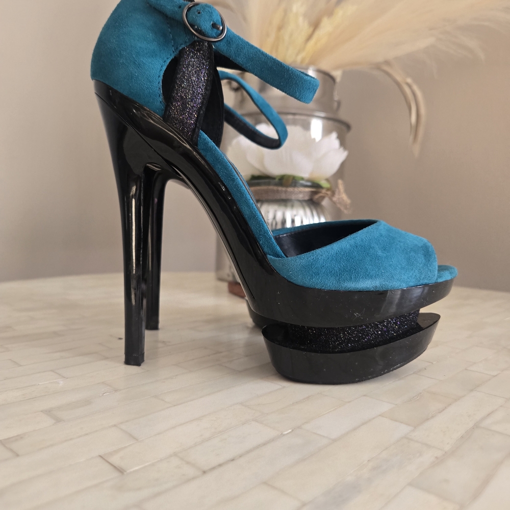 Jessica Simpson Teal and Black Platform Heels